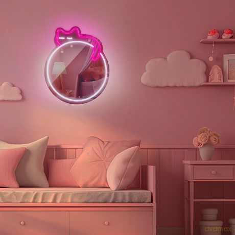 Neon MIRROR LED ŚPIĄCY KOT róż biały FMNE03 Forever Light