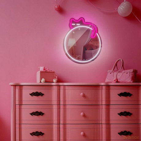Neon MIRROR LED ŚPIĄCY KOT róż biały FMNE03 Forever Light