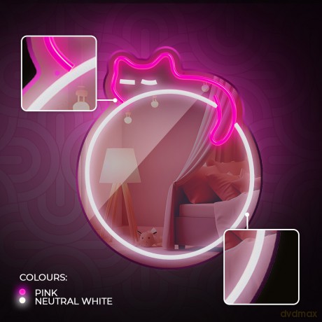 Neon MIRROR LED ŚPIĄCY KOT róż biały FMNE03 Forever Light