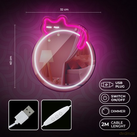 Neon MIRROR LED ŚPIĄCY KOT róż biały FMNE03 Forever Light