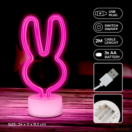 Neon na podstawce LED KRÓLICZEK różowy USB-C FSC-10 Forever Light