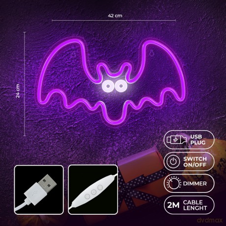 Neon PLEXI LED LATAJĄCY NIETOPERZ fiolet FPNE11 Forever Light