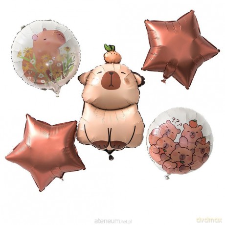 Balony foliowe matowe kapibara - gwiazdka 5szt