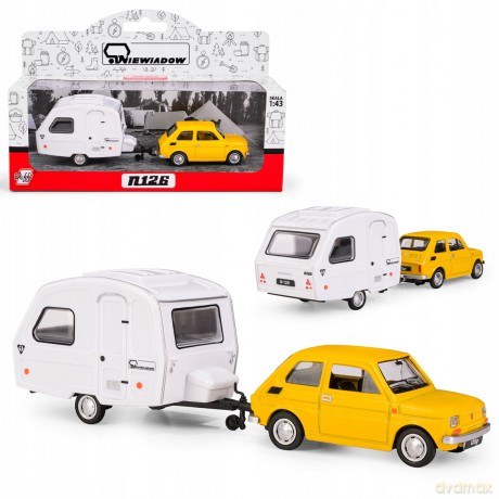Fiat 126p + przyczepa Niewiadów Kemping żółty