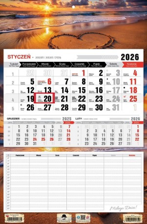 Kalendarz 2026 jednodzielny z planem zajęć plaża [KALENDARZ]