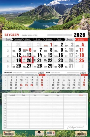 Kalendarz 2026 jednodzielny z planem zajęć Tatry [KALENDARZ]
