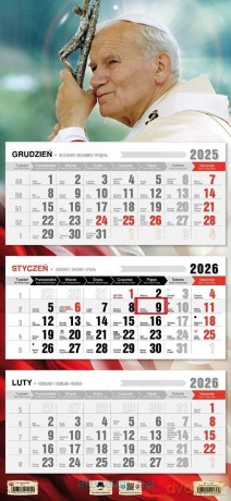 Kalendarz 2026 trójdzielny płaska główka JP II [KALENDARZ]