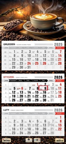 Kalendarz 2026 trójdzielny płaska główka kawa [KALENDARZ]