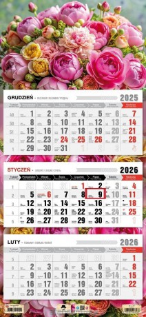 Kalendarz 2026 trójdzielny płaska główka kwiaty [KALENDARZ]