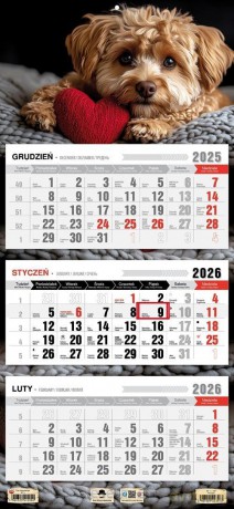 Kalendarz 2026 trójdzielny płaska główka piesek [KALENDARZ]