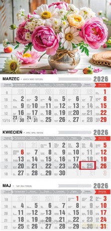 Kalendarz 2026 trójdzielny z magnesem bukiet [KALENDARZ]