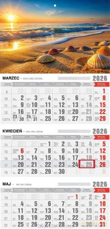 Kalendarz 2026 trójdzielny z magnesem plaża [KALENDARZ]