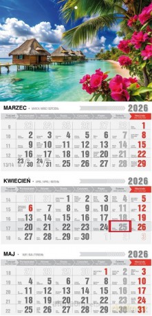 Kalendarz 2026 trójdzielny z magnesem tropiki [KALENDARZ]