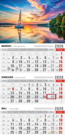 Kalendarz 2026 trójdzielny z magnesen mazury [KALENDARZ]