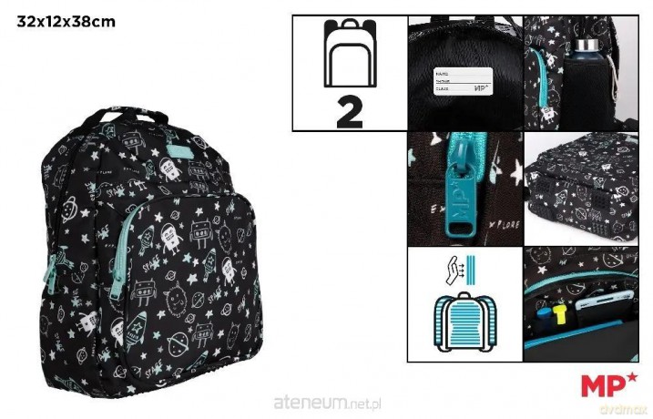 Plecak dwukomorowy Kosmos czarny 32x12x38cm