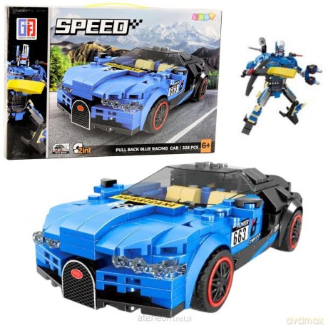Klocki konstrukcyjne auto 2w1 niebieskie 328el [KLOCKI]