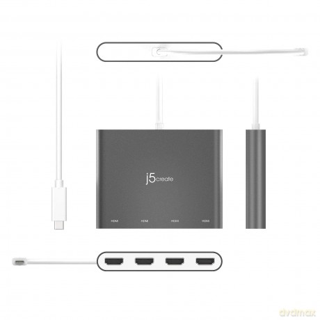 J5 Usb-C To 4 Port Hdmi Multi Monitor Adapter