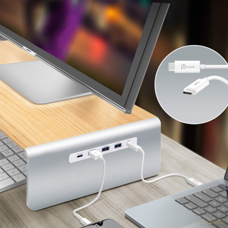 J5 Wood Monitor Stand With Docking Station