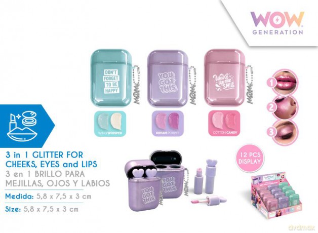 Błyszczyk 3w1 do ust oczu policzków brokatowy WoW Generation WOW00133 mix wzorów