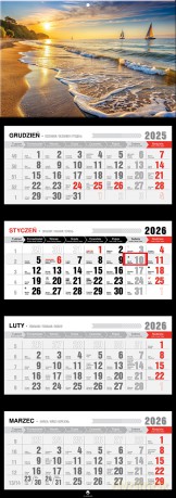 Kalendarz 2026 czterodzielny premium z wypukłą główką Zachód słońca KT4 V28 [KALENDARZ]