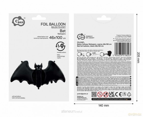 Balon foliowy Nietoperz czarny 46x100cm