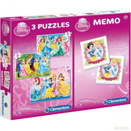 CLEMENTONI Puzzle 3w1 Memo Księżniczki [PUZZLE]