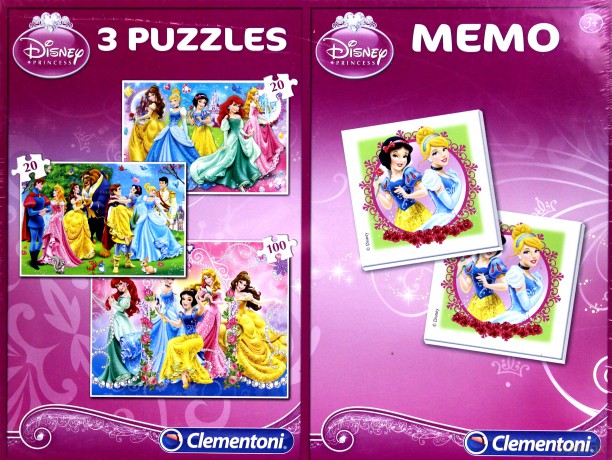 CLEMENTONI Puzzle 3w1 Memo Księżniczki [PUZZLE]