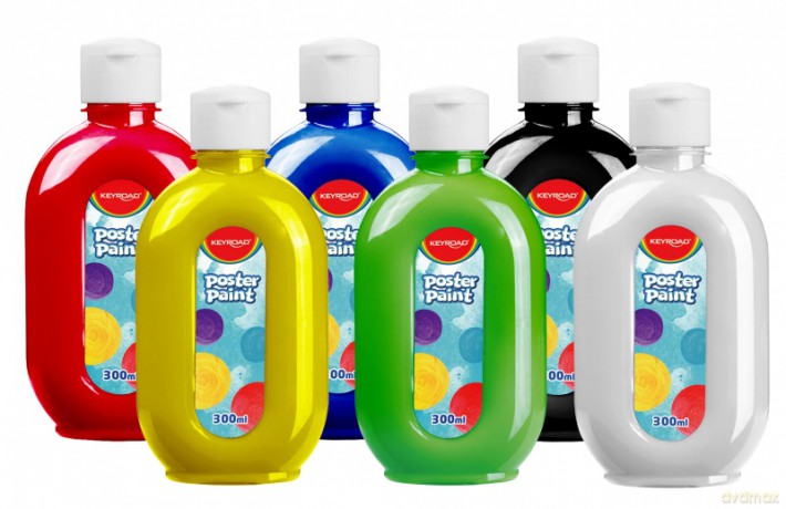 Farba plakatowa KEYROAD butelka 300ml 6 kolorów podstawowych