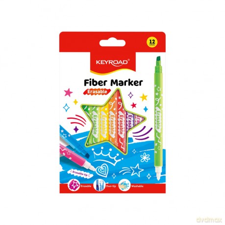 Flamastry KEYROAD Fiber Marker wymazywalne 12 kolorów