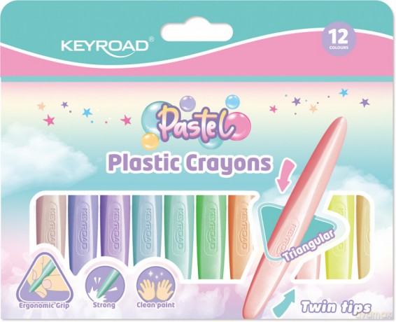 Kredki świecowe KEYROAD pastelowe dwustronne plastikowe 12 kolorów