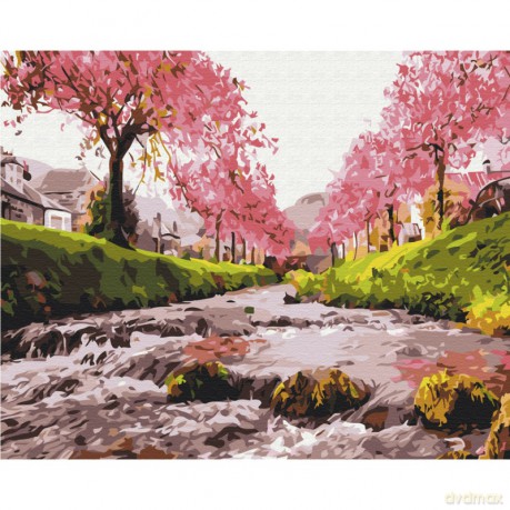Malowanie po numerach BRUSHME 40x50cm Rzeka przy sakurze