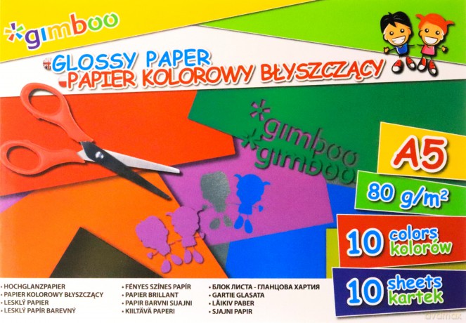 Zeszyt papierów kolorowych błyszczących A5 Gimboo 10 kolorów
