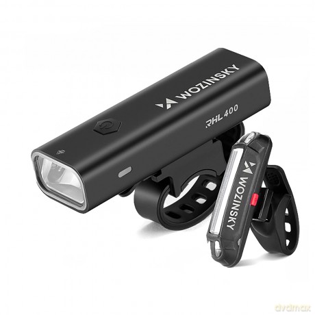 Zestaw lampek rowerowych Wozinsky WSBLB2 przednia (400 lm) i tylna USB-C - czarny