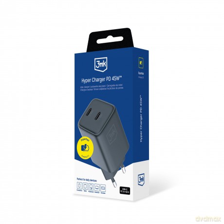 Czarna ładowarka sieciowa 3mk Hyper Charger PD 45W GaN QC4+ S-F Charge 2.0