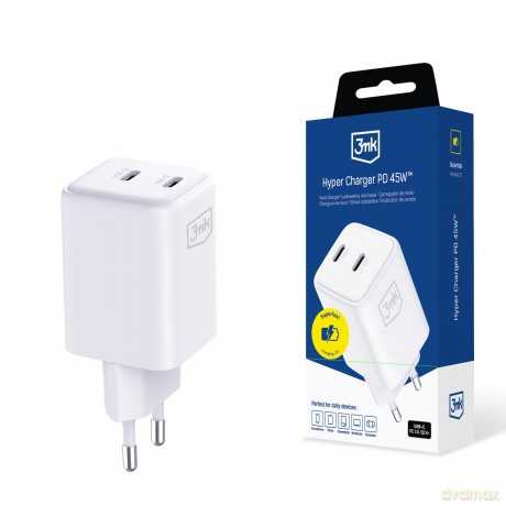 Biała ładowarka sieciowa 3mk Hyper Charger PD 45W GaN QC4+ S-F Charge 2.0