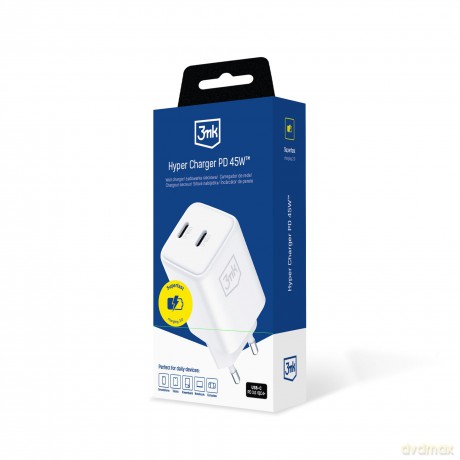Biała ładowarka sieciowa 3mk Hyper Charger PD 45W GaN QC4+ S-F Charge 2.0