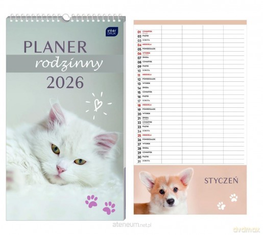 Kalendarz 2026 planner rodzinny 25x43 Zwierzaki [KALENDARZ]
