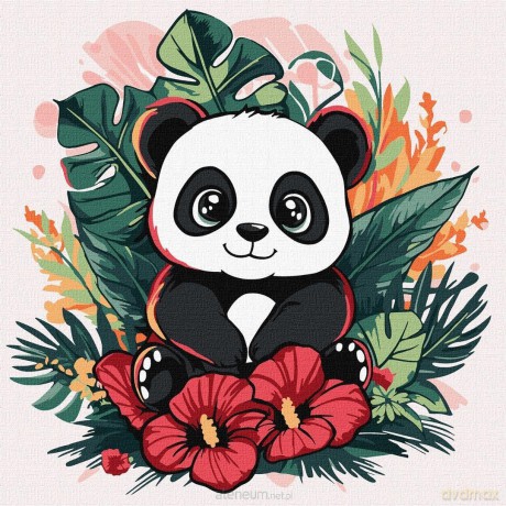 Malowanie po numerach - Panda w tropikach Kids