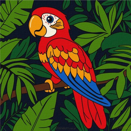 Malowanie po numerach - Wielobarwna papuga 25x25 cm