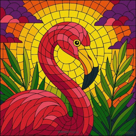 Malowanie po numerach - Witraż. Flaming 30x30 cm
