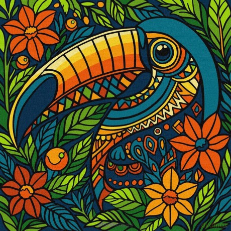 Malowanie po numerach - Witraż. Tukan 30x30 cm