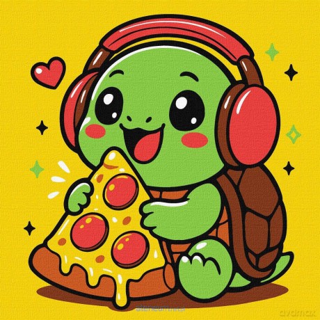 Malowanie po numerach - Żółwik i pizza 25x25 cm