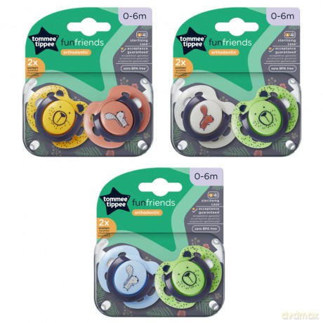 Tommee T. Smoczki Uspok Funfriends 0-6M Mix 2Pak