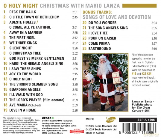 Mario Lanza: O Holy Night - Christmas With Mario Lanza (Digitally Extracted Stereo) [CD]