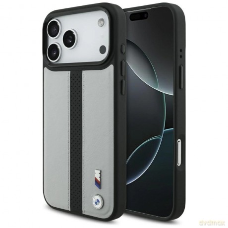 Etui BMW M Perforated Stripe Logo MagSafe na iPhone 17 Pro Max - szare