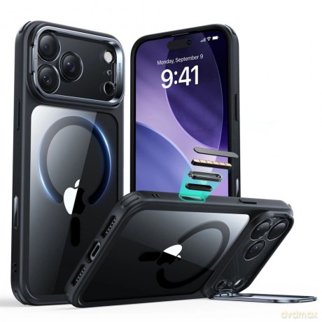 Etui ESR Classic Hybrid Kickstand MagSafe na iPhone 17 Pro - przezroczysto-czarne