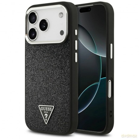 Etui Guess Glitter Triangle Logo MagSafe na iPhone 17 Pro - czarne