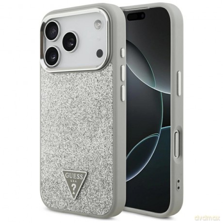 Etui Guess Glitter Triangle Logo MagSafe na iPhone 17 Pro - srebrne