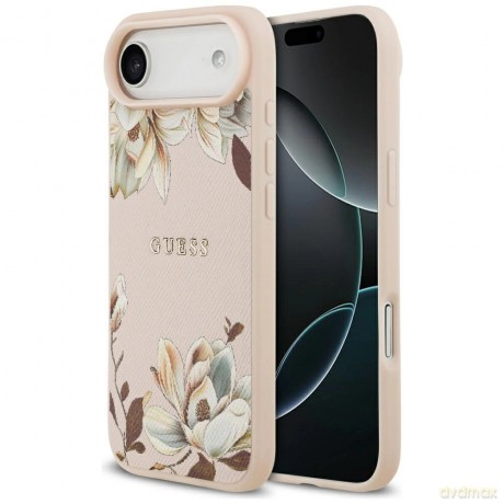 Etui Guess Grained Flowers Classic Logo MagSafe na iPhone Air - różowe