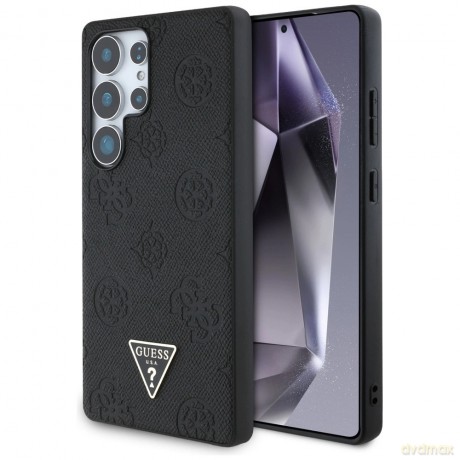Etui Guess Grained Hot Stamp Peony Pattern Triangle Logo MagSafe do Samsung Galaxy S25 Ultra czarny